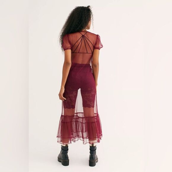Free People Intimately Sheer Midi Slip Small Burgundy - Picture 3 of 9